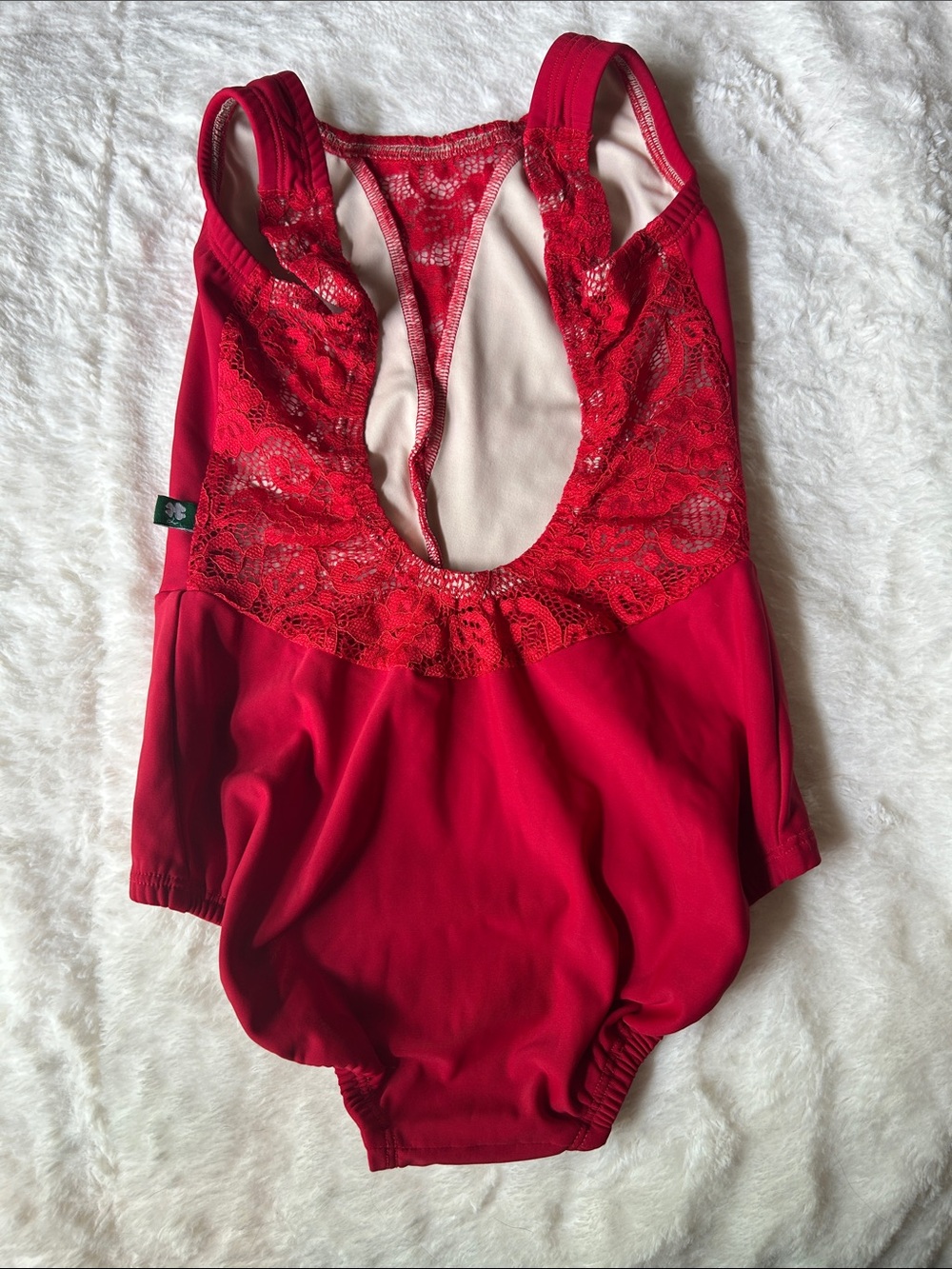 Lucky Leo's Red Lace V-Neck Bodysuit for Women - Picture 3 of 3